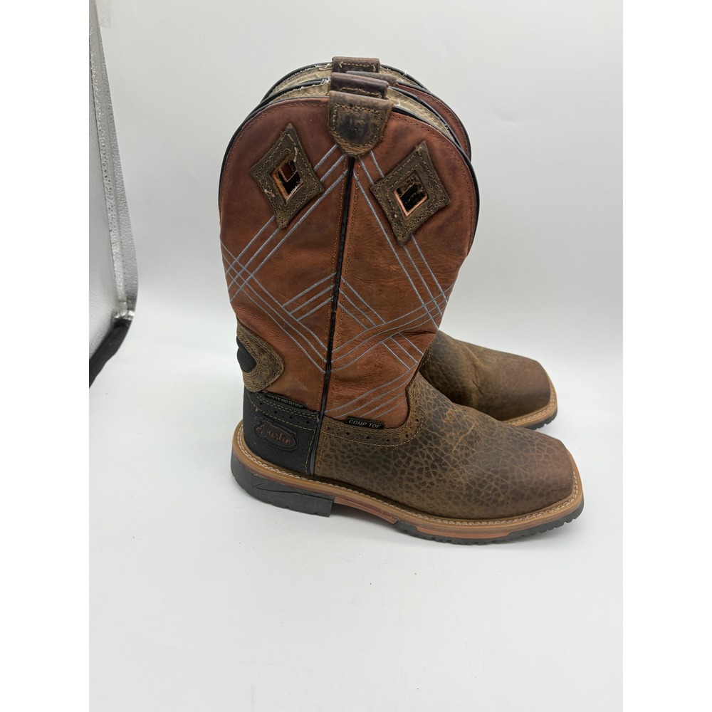 Justin Original Dalhart Mens 8.5D Brown Orange Waterproof Composite Toe Boots